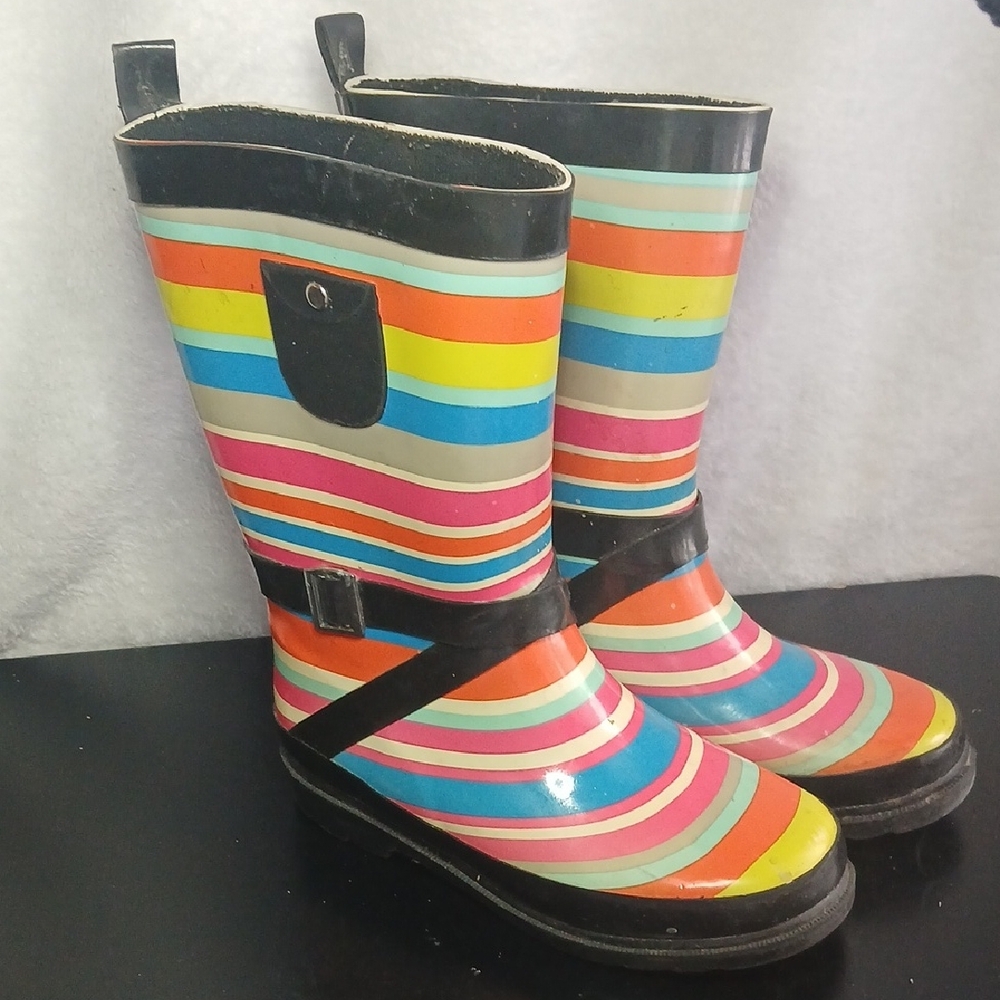 Colorful Striped Kids Rain Boots